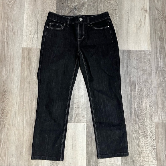 WHBM Black Jeans Blanc Crop Leg Size 2 Embroidered Soft Goth Whimsygoth - Picture 1 of 14